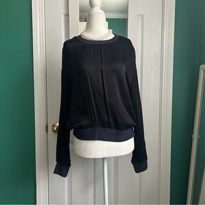 Nation Ltd. Black Silky Top with Navy Crew Neck S